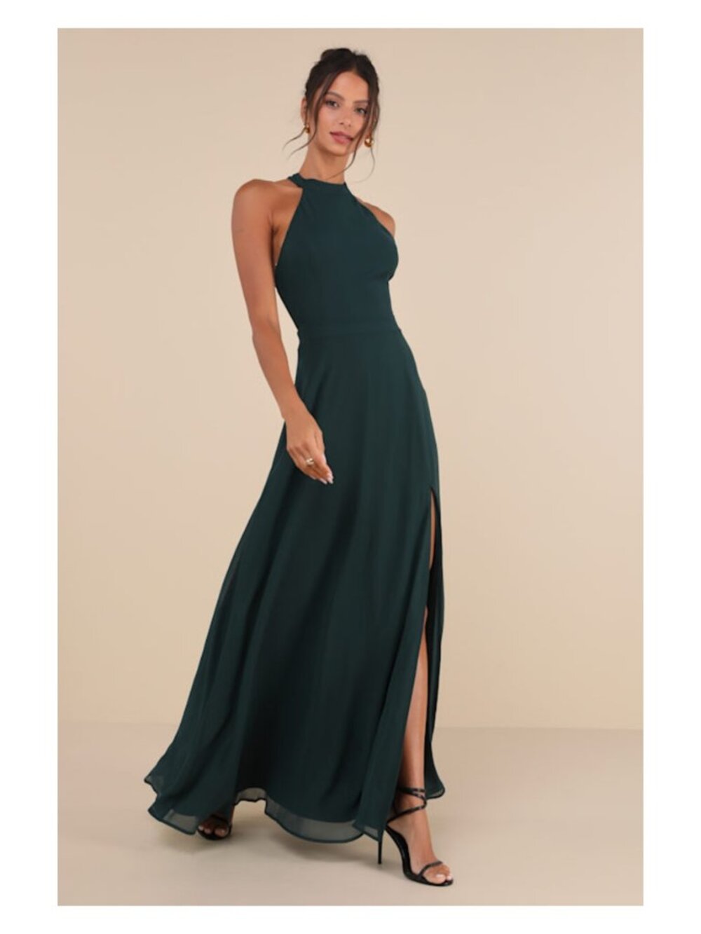 Lulus Confidently Charismatic Emerald Green Backless Halter Maxi Dress S N